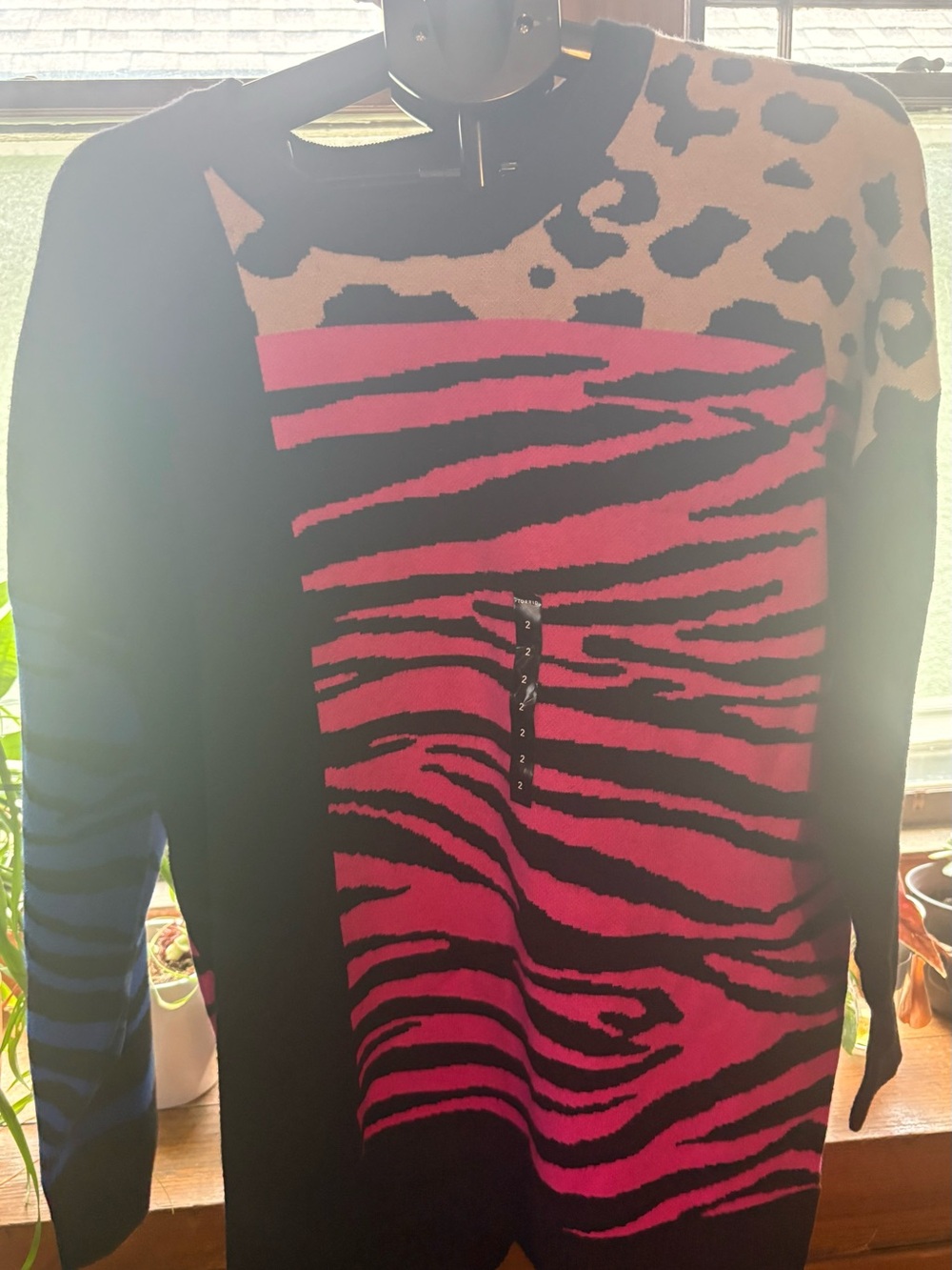 torrid Black and Hot Pink Animal-Print Crewneck Sweater
